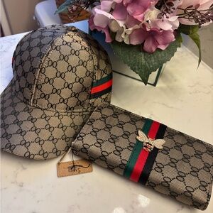 Designer Beige Cap and Wallet Set